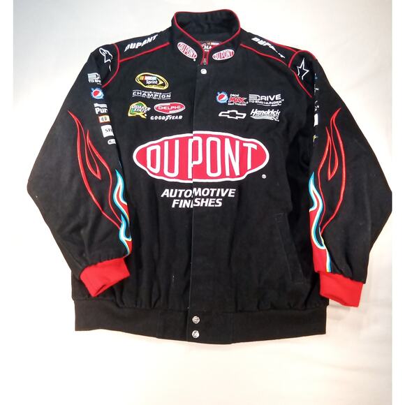 Chase Authentics Jeff Gordon DuPont NASCAR Racing Jacket XL Black Red Flames - Picture 2 of 5